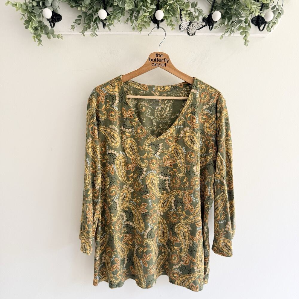 Pure Jill Women’s Paisley Print Long Sleeve V Neck Shirt Size 2X 13230